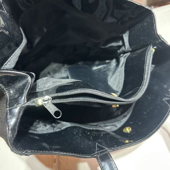 Falchi Sport Black Shoulder Tote Bag Logo Smooth Canvas Patent Leather Straps - Picture 14 of 16